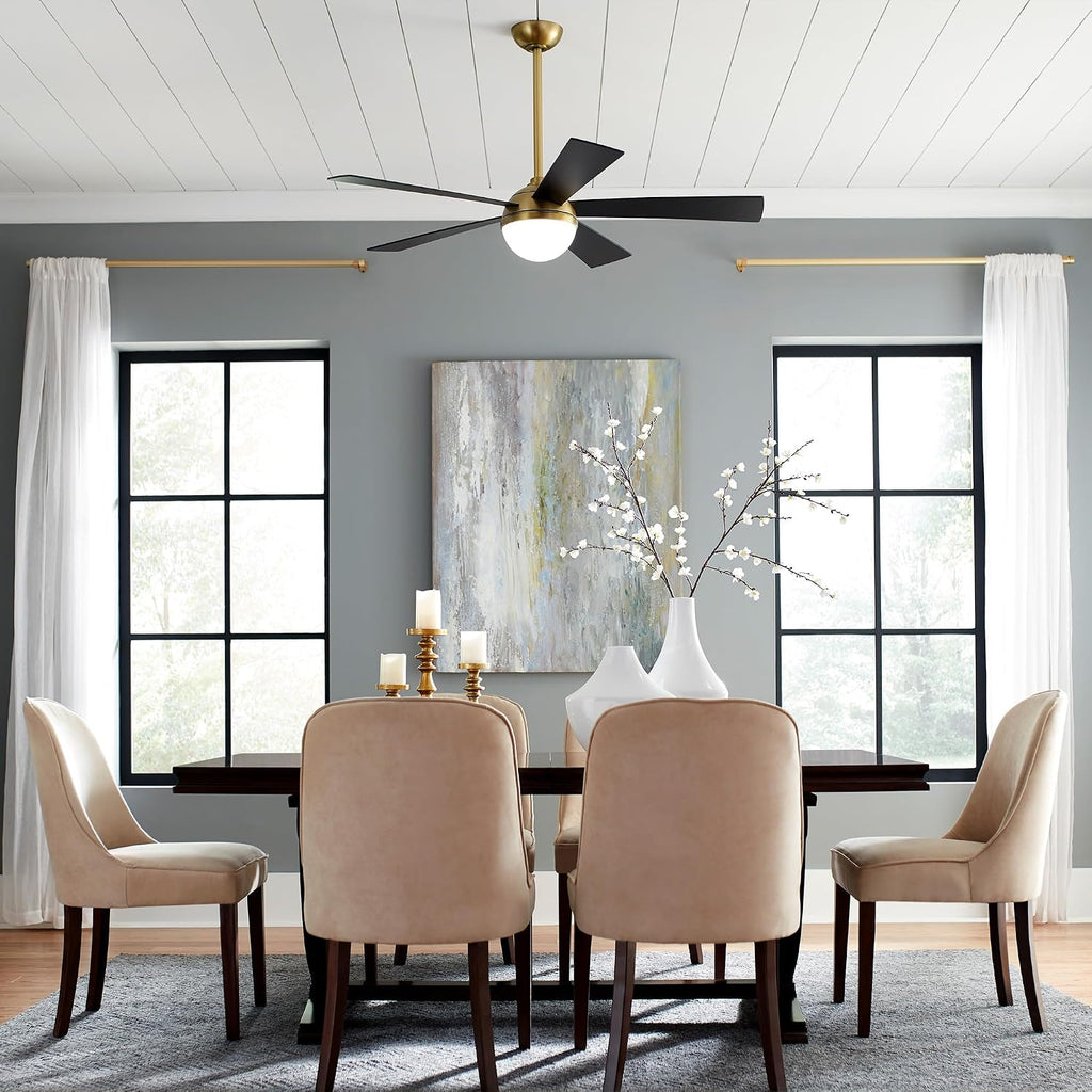 WAC F-053L-BN/MB Eclipse 54' Outdoor Ceiling Fan with LED Lights and Remote, Brushed Nickel Matte Black