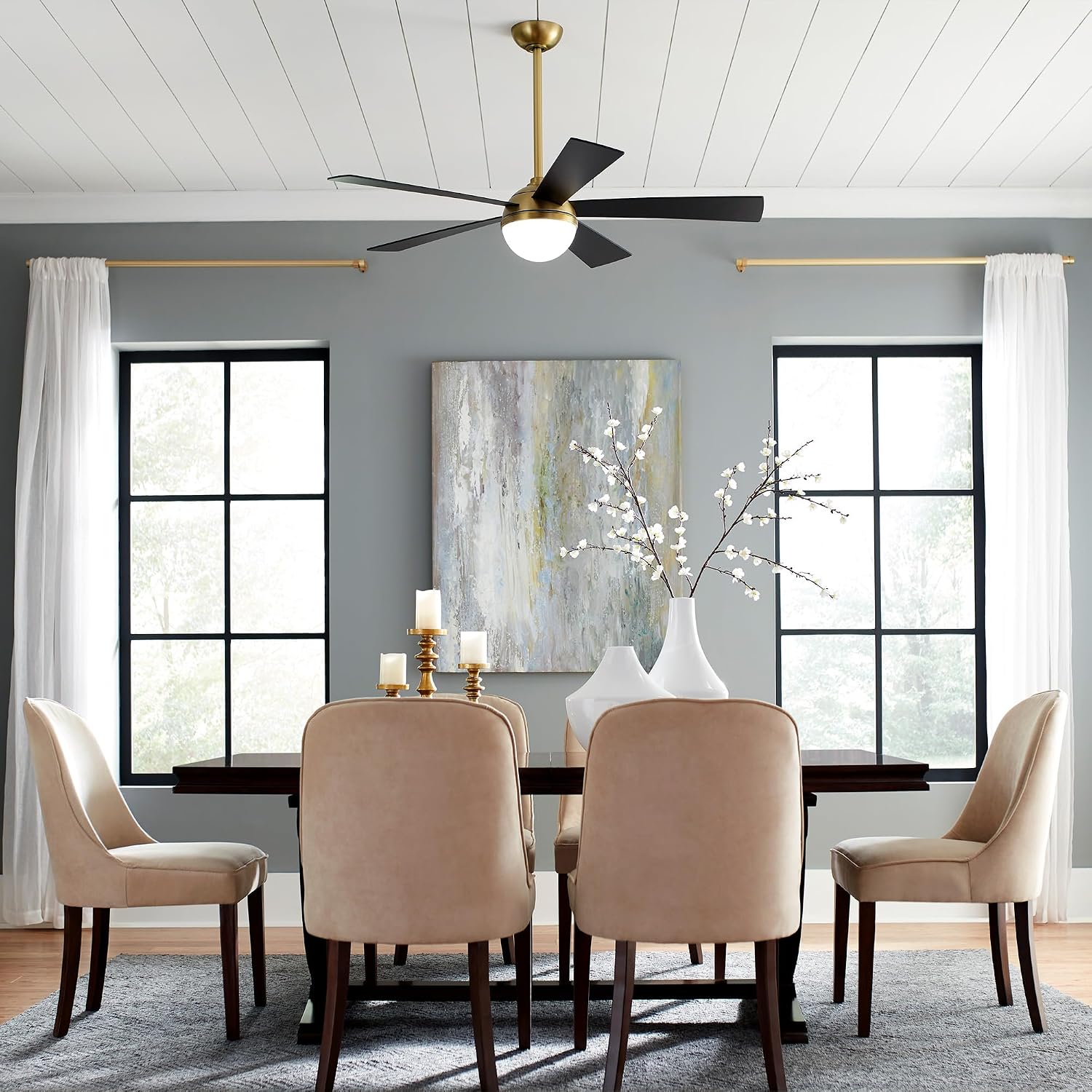 WAC F-053L-BN/MB Eclipse 54' Outdoor Ceiling Fan with LED Lights and Remote, Brushed Nickel Matte Black