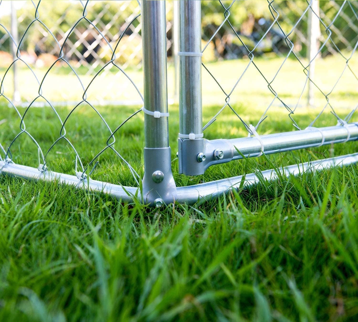 Large Outdoor Kennel, Heavy Duty With Water&UV-Resistant Proof, Galvanized Steel Pens Outside House for Dog Run, Playpen (90' L x 90' W x 63' H), Silver