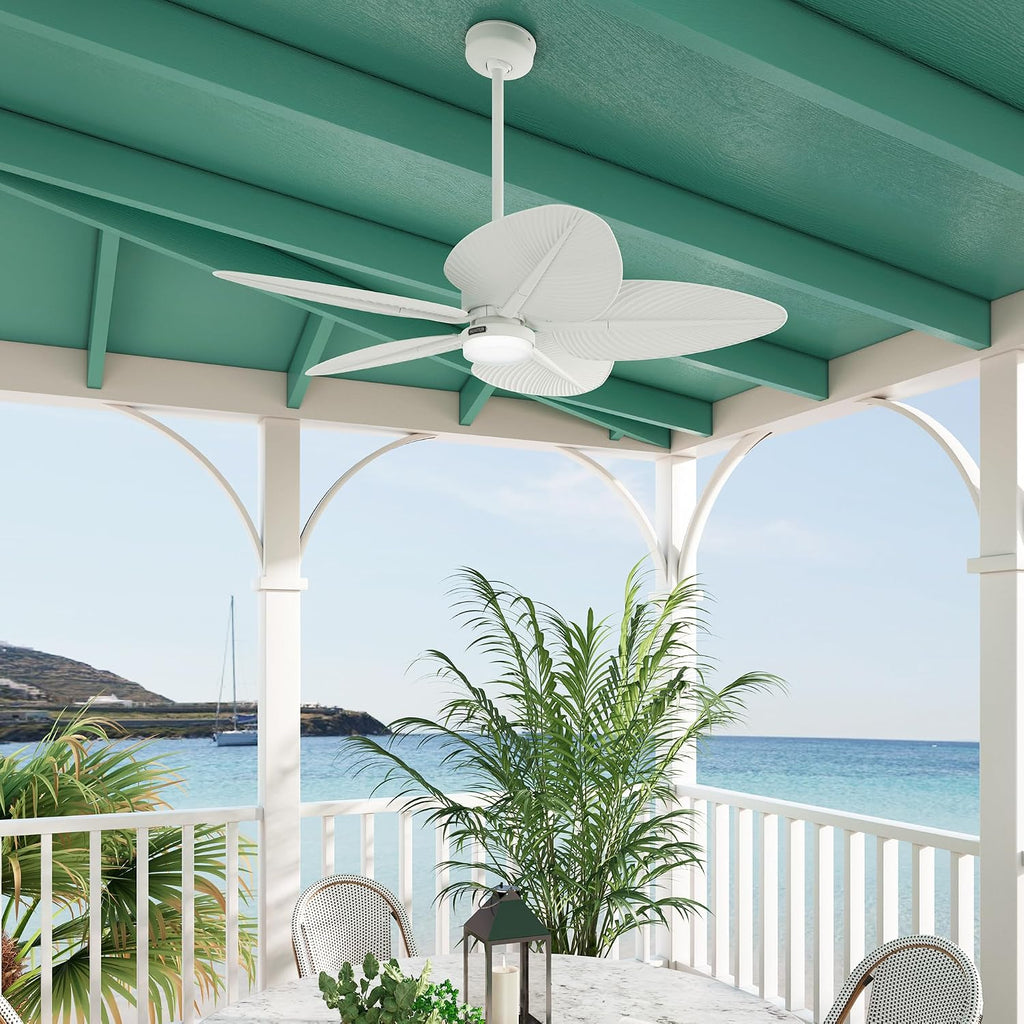 Hunter - Tropic View Indoor/Outdoor Ceiling Fan With Light, Wall Control, 52-inch Coastal-style, 6-speed DC Motor, for porches, patios, sunrooms, bathrooms (Matte White)