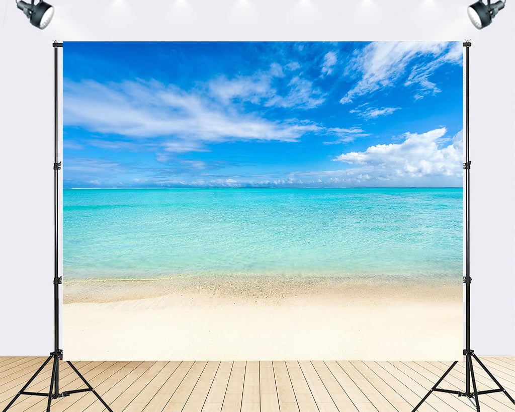 Trykid 20x10ft Turquoise Ocean Beach Backdrop Clear Sky White Sand Photography Background Tropical Paradise Tapestry Party Decoration Photo Studio Prop Fabric