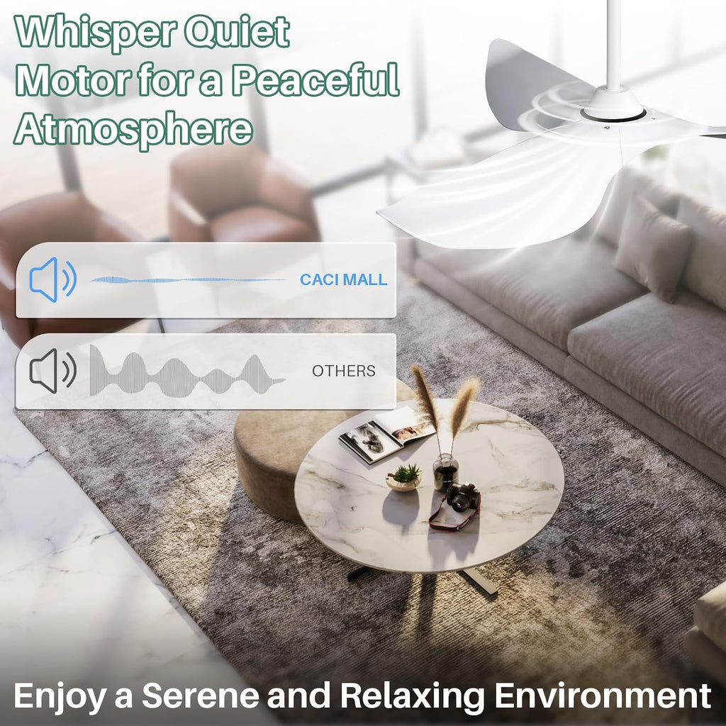 CACI Mall 52' White Ceiling Fan No Light, Modern, Remote Control, Low Profile, 3 Blades Ceiling Fan with Noiseless Reversible Dc Motor for Living room, Bedroom