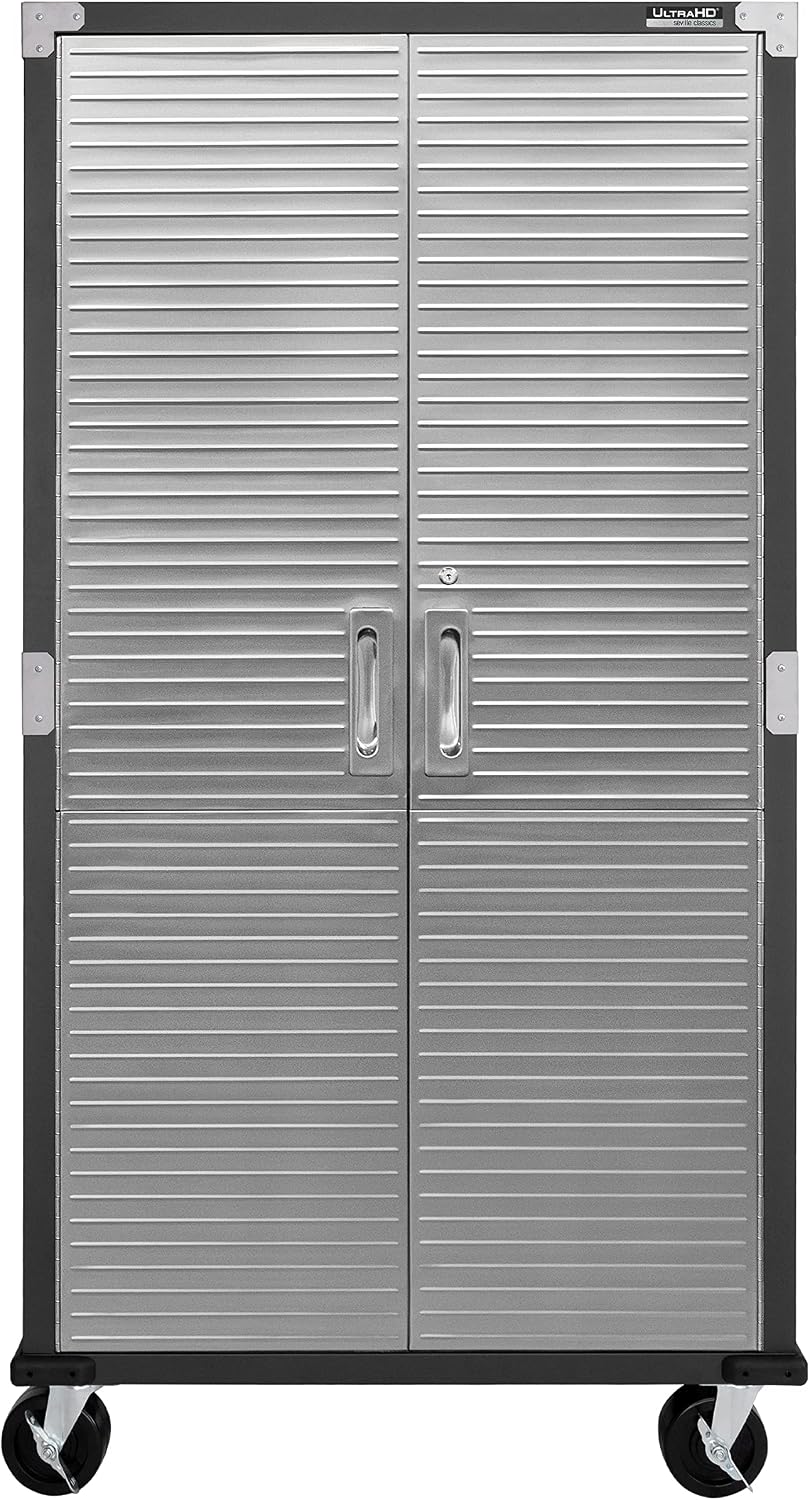 Seville Classics UltraHD Solid Steel Rolling Lockable Metal Storage Cabinet Locker Organizer, w/Adjustable Shelves for Garage, Warehouse, Office, Classroom, Graphite, 36' W x 18' D x 72' H