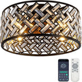 Modern Chandelier Crystal Ceiling Fans with Lights and Remote, 18.7-Inch Low Profile Bladeless Flush Mount Caged Ceiling Fan for Bedroom, Kitchen,Living Room,Small Ceiling Fan with Light with 6 Speed