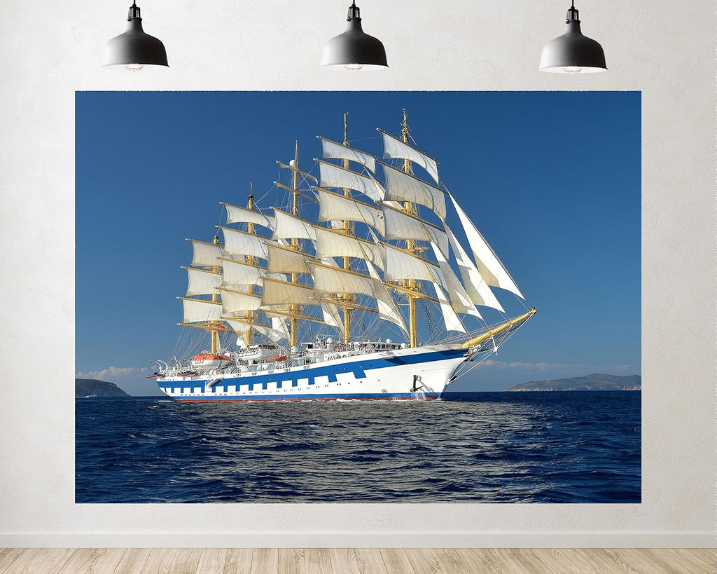 Trykid 20x10ft Tall Ship Sailing Backdrop White Sails Blue Ocean Clear Sky Nautical Photography Background Maritime Adventure Tapestry Party Decoration Photo Studio Prop Fabric