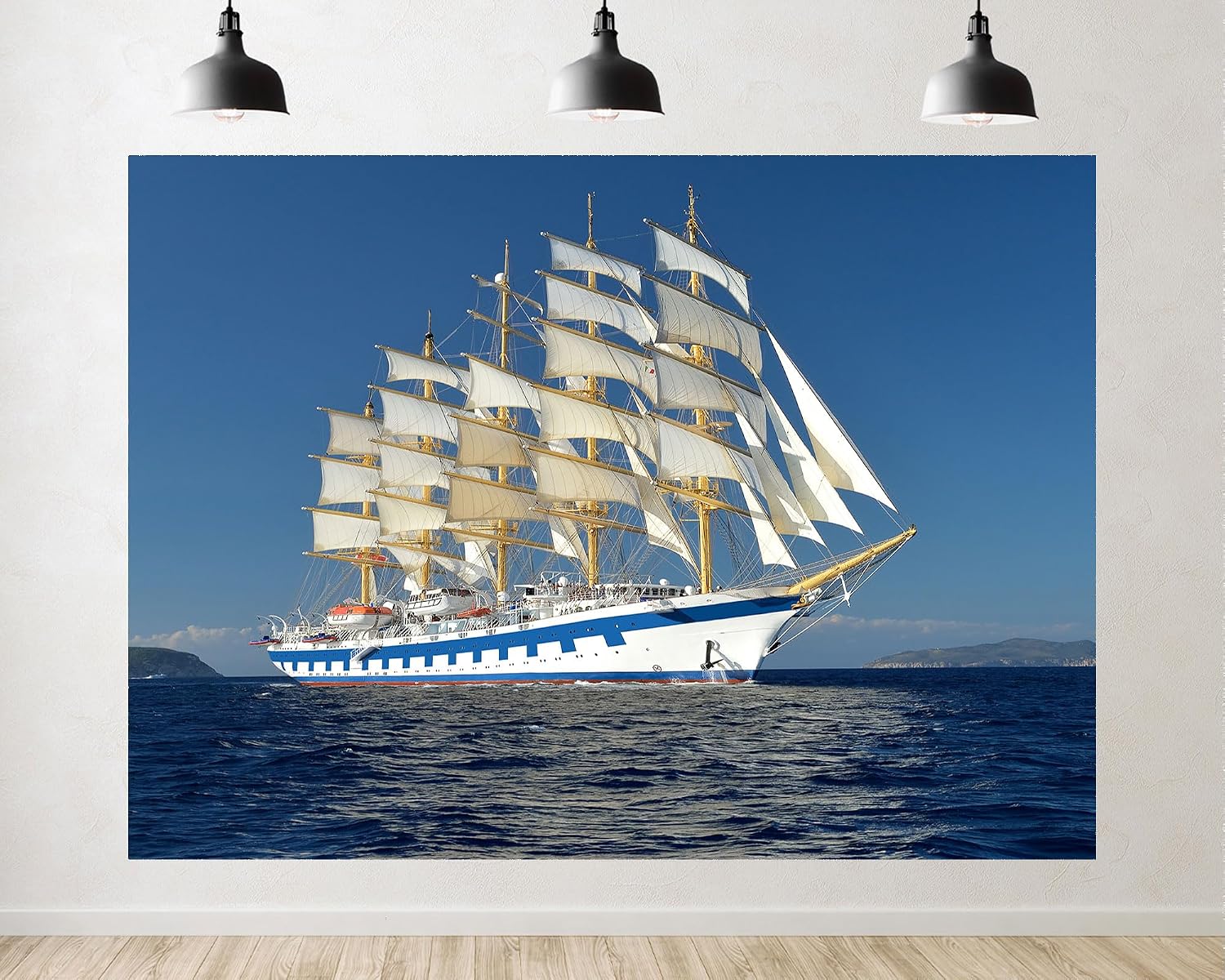 Trykid 20x10ft Tall Ship Sailing Backdrop White Sails Blue Ocean Clear Sky Nautical Photography Background Maritime Adventure Tapestry Party Decoration Photo Studio Prop Fabric