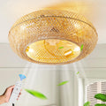 ainqiant 20' Boho Ceiling Fans with Lights,Rattan Caged Flush Mount Ceiling Fan with Light, Enclosed Timing 6 Speeds Reversible for Living Room Bedroom Dining Room