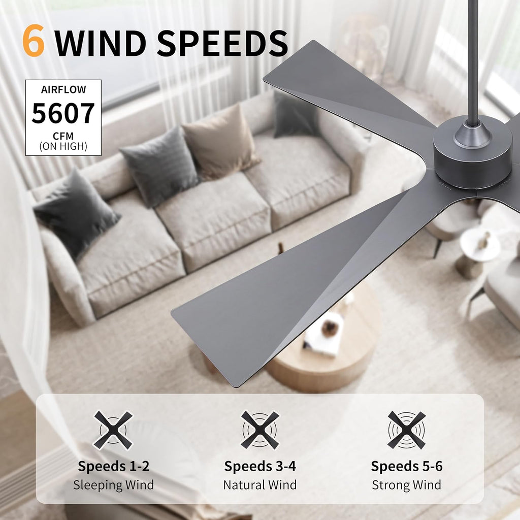 WINGBO 54' Wet Rated Outdoor Ceiling Fan without Lights, 4 ABS Plastic Blades, 6-Speed Reversible Quiet DC Motor, Waterproof Ceiling Fan No Lights for Patio Porch Gazebo Garage, Brushed Graphite