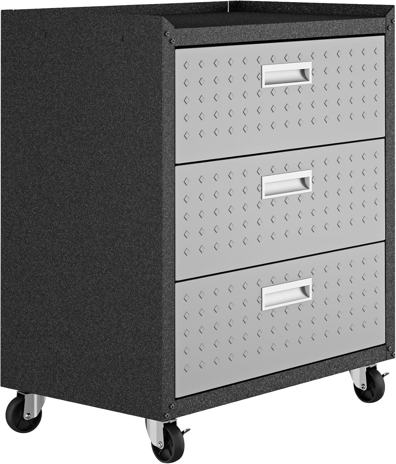 Manhattan Comfort Fortress Collection Convenient Durable Mobile Garage Chest Great for Tools and Supplies, Dark Charcoal Gray/Silver