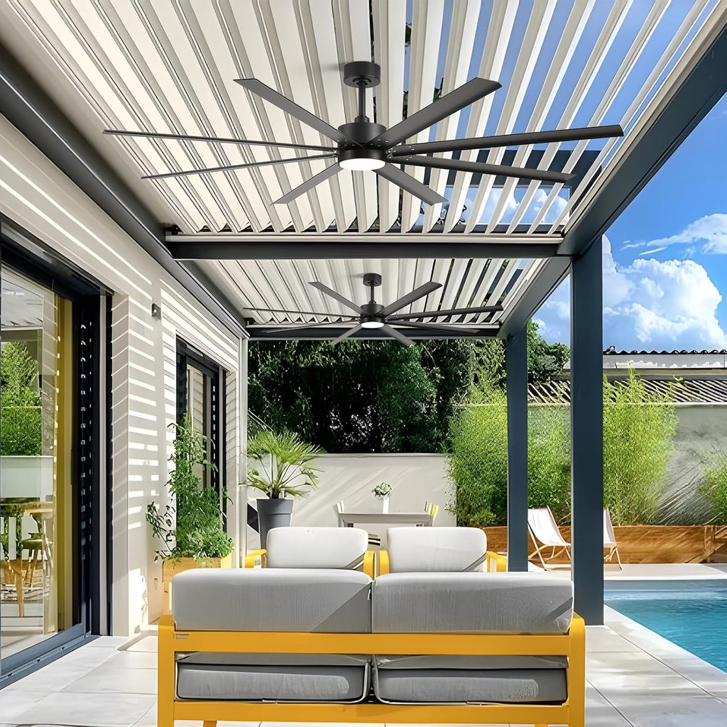 72 Inch Waterproof Outdoor Ceiling Fan with Light, Smart Ceiling Fan with Alexa/APP Control, 8 Modern Black Aluminum Blades, Large Airflow Reversible Quiet DC Motor, Wet-Rated for Patios Gazebo Garage