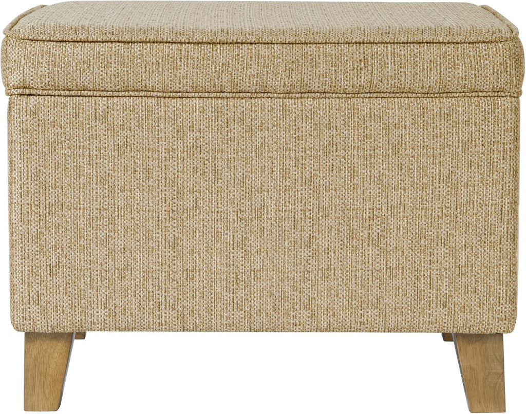 Homepop Home Decor | Medium Square Storage Ottoman with Hinged Lid | Ottoman with Storage for Living Room & Bedroom, Tan