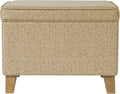 Homepop Home Decor | Medium Square Storage Ottoman with Hinged Lid | Ottoman with Storage for Living Room & Bedroom, Tan