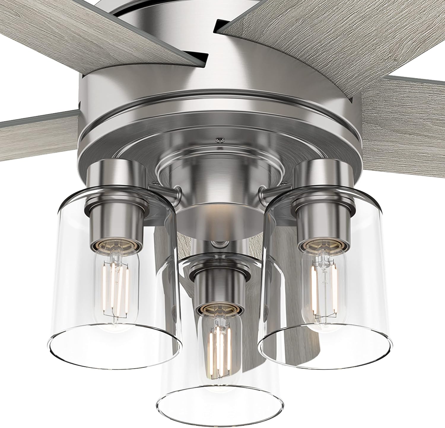 Hunter Fan 52 inch Contemporary Brushed Nickel Indoor Ceiling Fan with Light and Remote Control for Bedroom, Living Room/Family Room, Dining Room, Kitchen, Office (Renewed)
