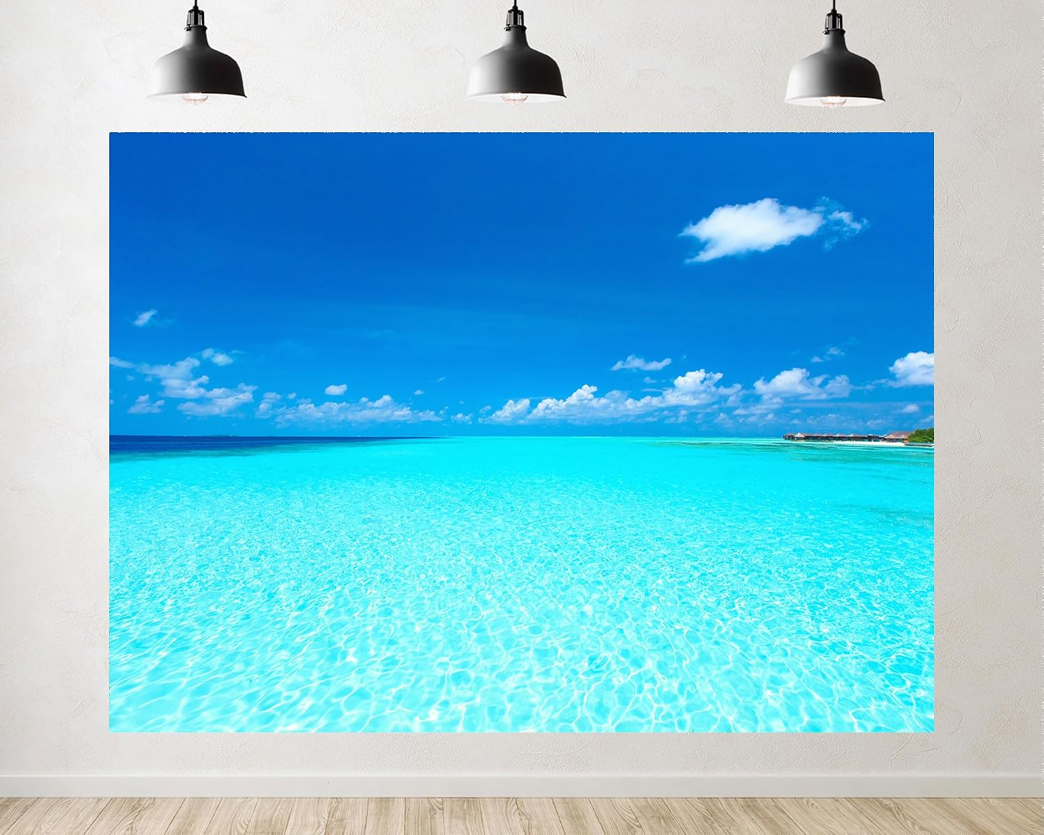Trykid 20x10ft Pristine Turquoise Ocean Backdrop Crystal Clear Water Bright Blue Sky Fluffy Clouds Photography Background Tropical Paradise Tapestry Party Decoration Photo Studio Prop Fabric