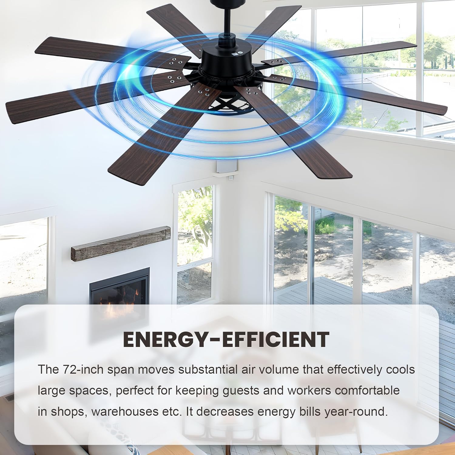 Dawn Whisper Black Ceiling Fans with Lights 72 Inch Farmhouse Ceiling Fan with Remote Quiet Reversible DC Motor 6 Speeds 8 Blades Large Industrial Chandelier Fan for Living Room Bedroom