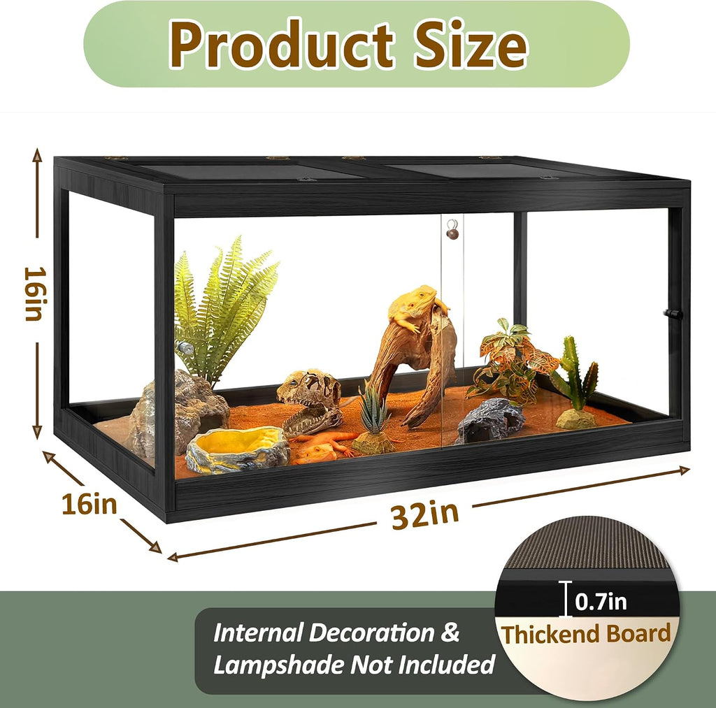 PROLEE Bearded Dragon Tank 34 Gallon, Tempered Glass Reptile Tank with Meatl Mesh Roof and Front Sliding Door, Anti-Scratch Lizard Tank, Spacious Reptile Enclosure for Snakes,Lguanas (Black)