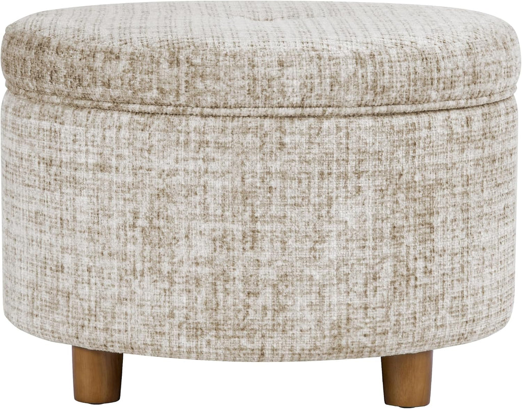 HomePop 24' Large Round Storage Ottoman - Cream Textural Woven
