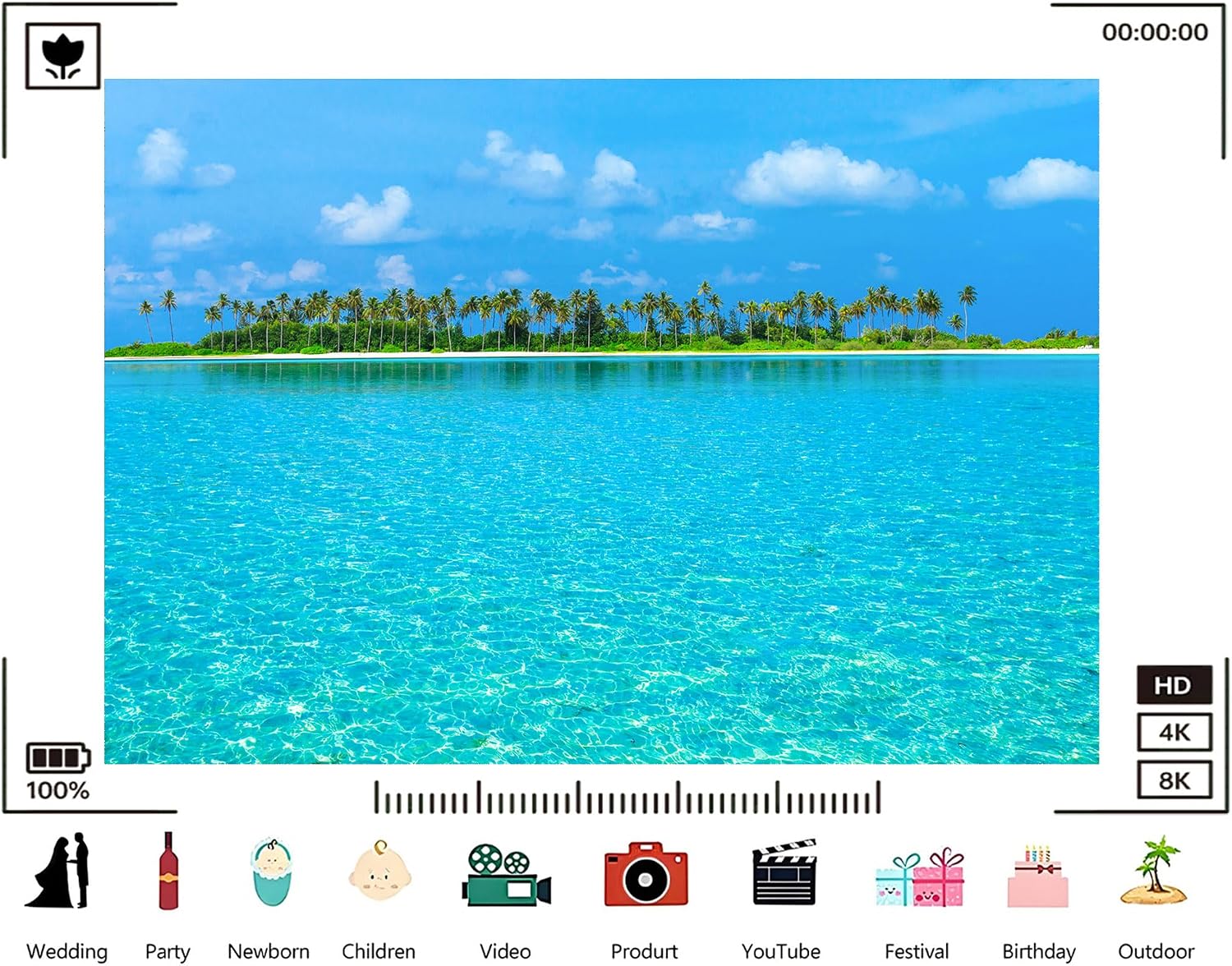 Trykid 20x10ft Crystal Clear Lagoon Backdrop Turquoise Water Palm Tree Line White Sand Shore Bright Sky Photography Background Tropical Tapestry Party Decoration Photo Studio Prop Fabric