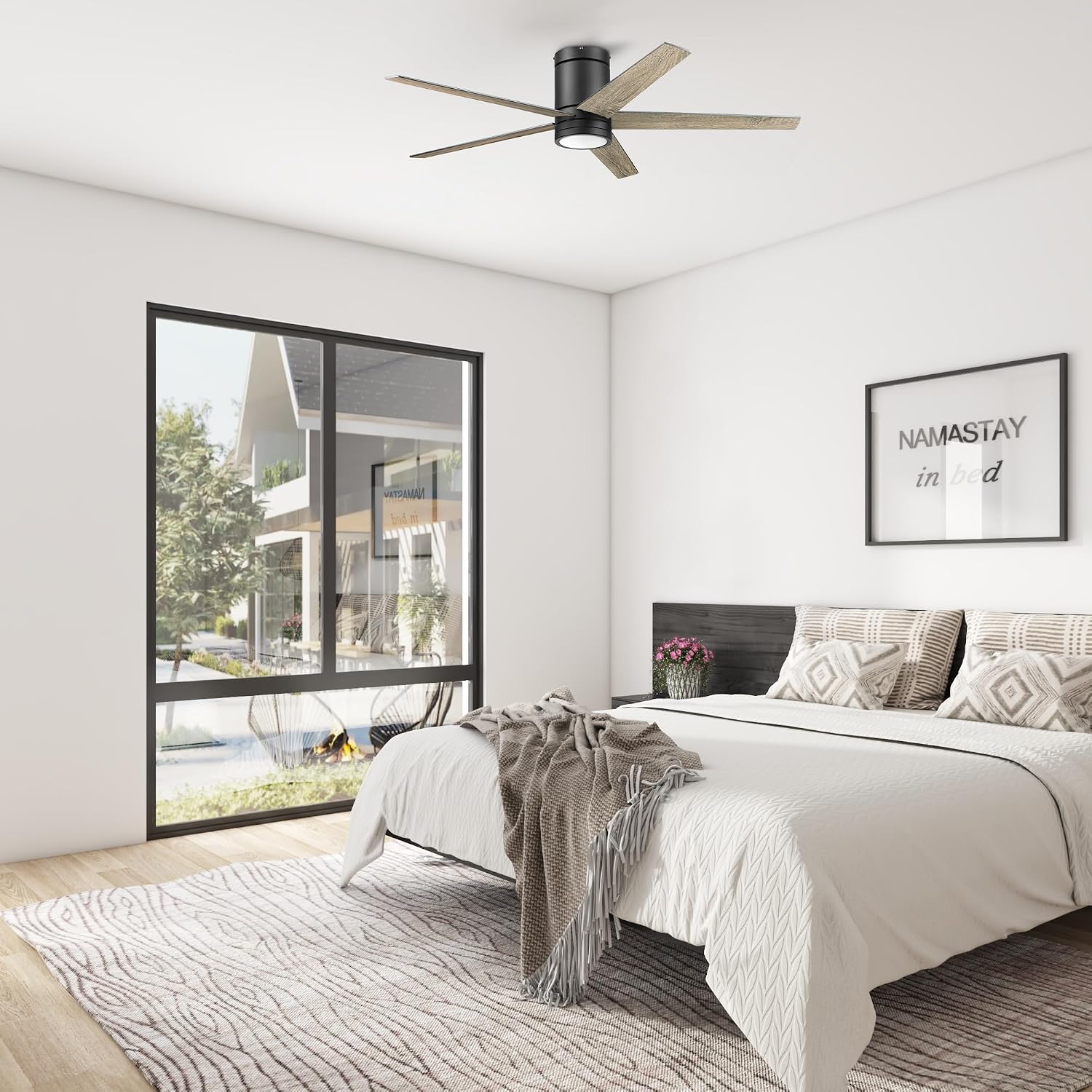 Honeywell Graceshire 52 Inch Ceiling Fan with Color Changing LED Light and Remote Control, 5 Blades, Reversible Airflow, Matte Black