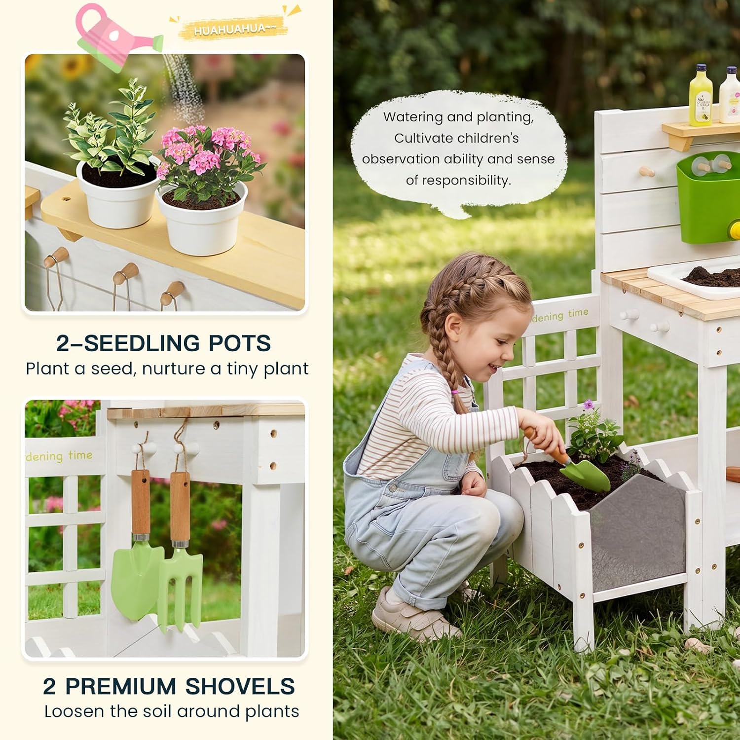 Frogprin Outdoor Mud Kitchen for Kids, Wooden Play Kitchen with Plant Growing Box & Trellis, Real Faucet Sink, Gardening Tools &, Cooking Accessories, Ideal for Toddlers Ages 3+