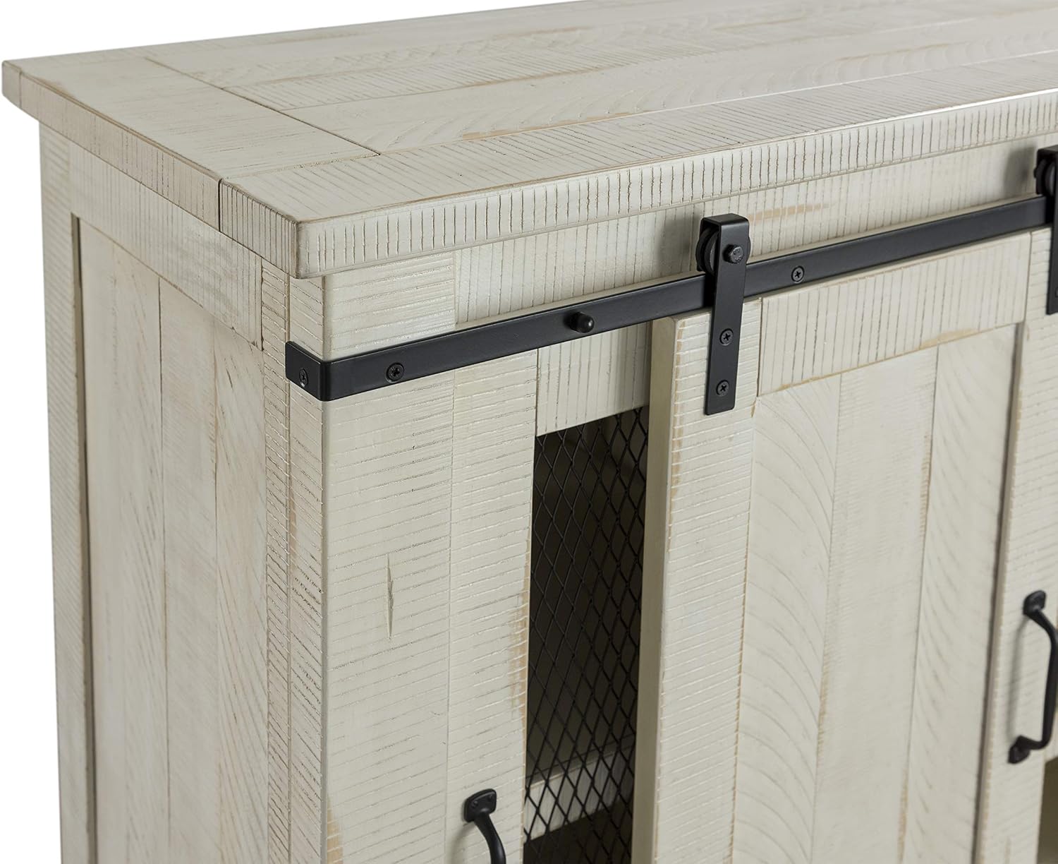 Martin Svensson Home 65' Solid Pine Wood Entertainment Center with Storage. Rustic TV Stand for TVs up to 70.' Sliding Doors, Adjustable Shelves & Cable Management – White Finish
