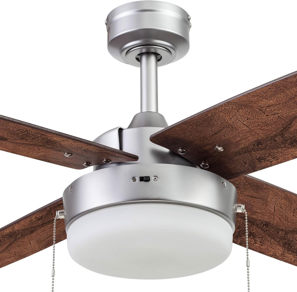 Prominence Home Memphis, 52 Inch Contemporary Indoor LED Ceiling Fan with Light, Pull Chain, Dual Mounting Options, 4 Dual Finish Blades, Reversible Motor - 51652-01 (Pewter)
