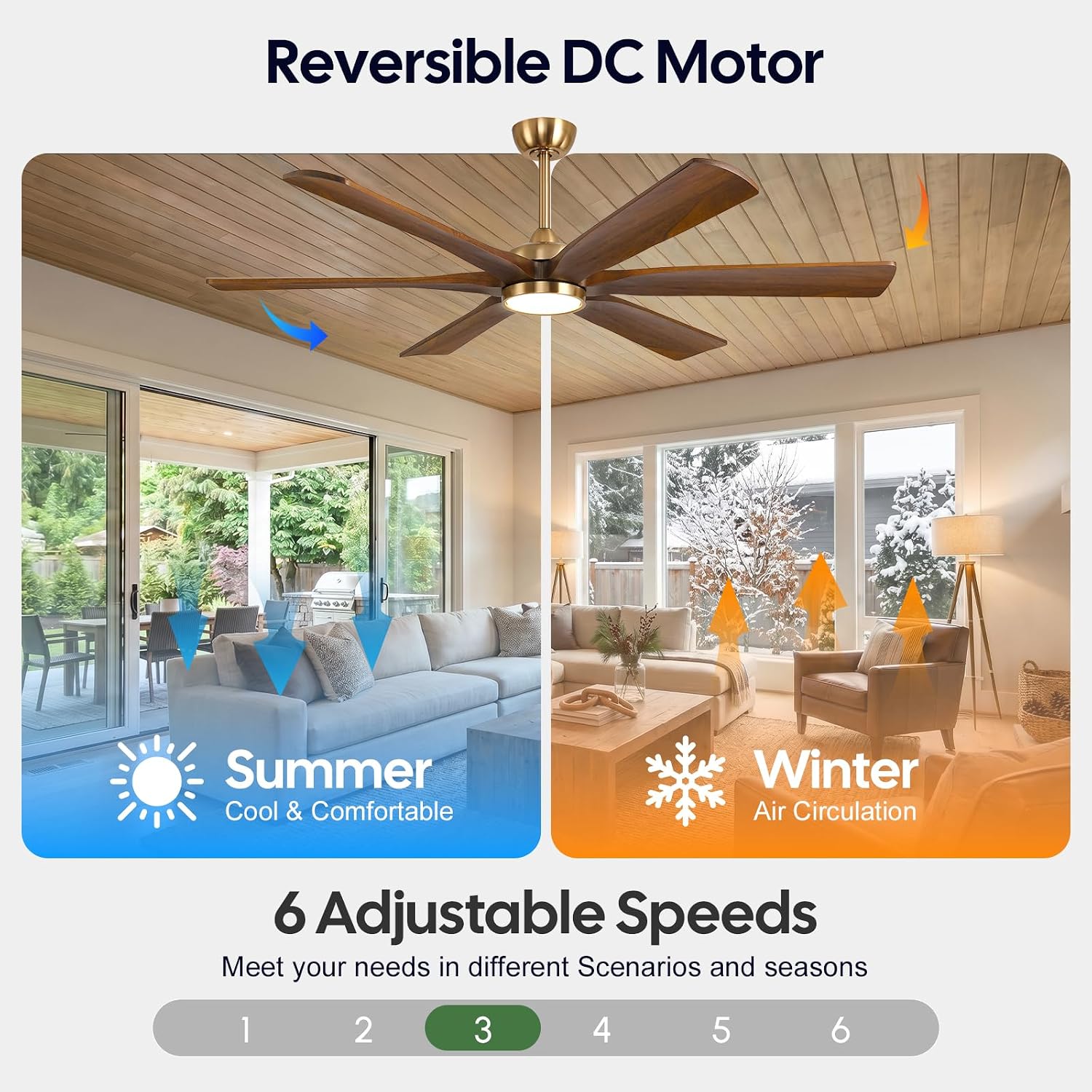 72 Inch Smart Outdoor Ceiling Fan with Lights, Brass Gold with 6 Solid Wood Walnut Blades, Modern Farmhouse, Alexa/App/Remote Control, 9268 CFM Quiet DC Motor, for Large Room Exterior Gazebo Patio
