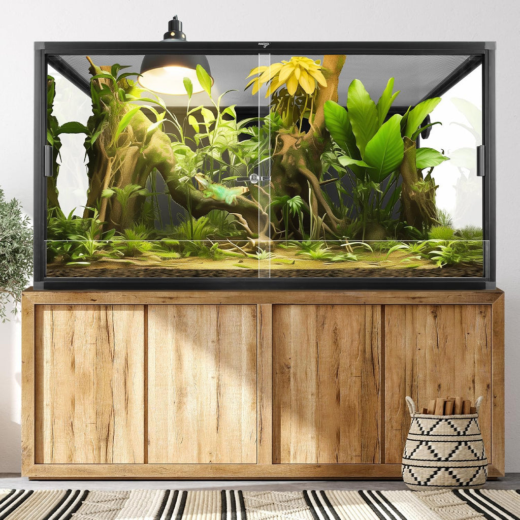 Wacool Terra 120 Gallon Reptile Tank, Large Terrarium for Bearded Dragons, Snakes, Leopard Geckos, Sliding Door & Top Ventilation, 48' x 24' x 24' Easy-to-Maintain Reptile Enclosure