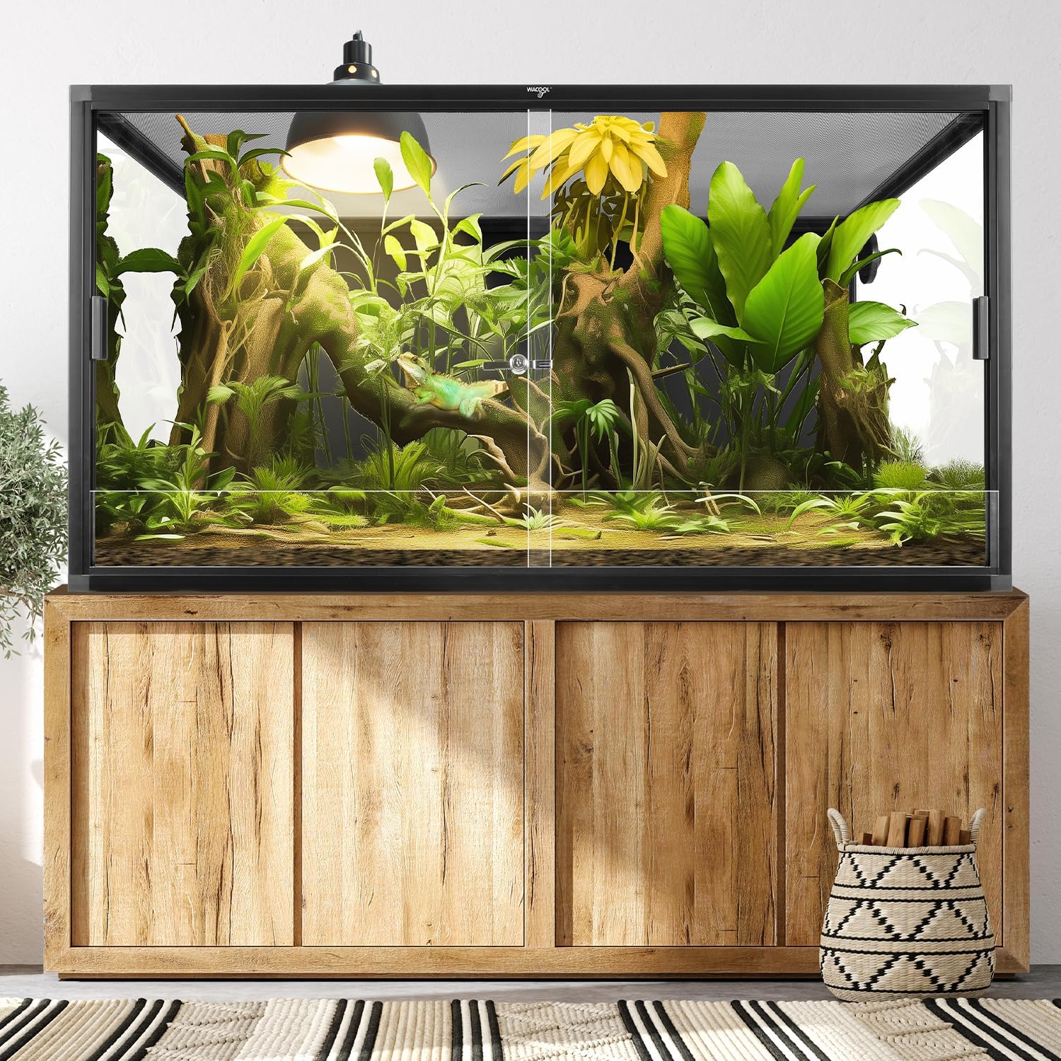 Wacool Terra 120 Gallon Reptile Tank, Large Terrarium for Bearded Dragons, Snakes, Leopard Geckos, Sliding Door & Top Ventilation, 48' x 24' x 24' Easy-to-Maintain Reptile Enclosure