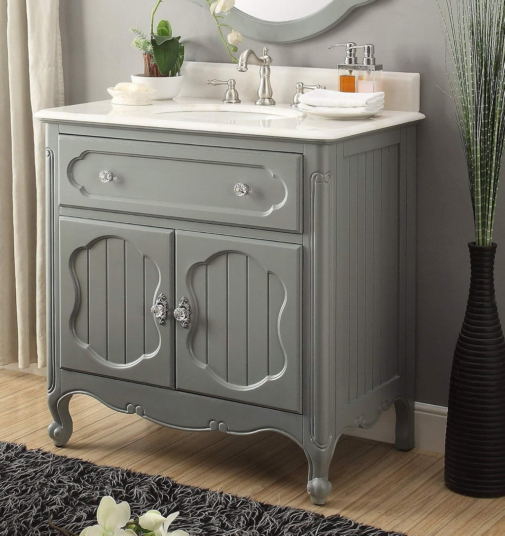 34' Knoxville Victorian Shabby Chic Gray Bathroom Vanity & Mirror GD-1533CK-MIR