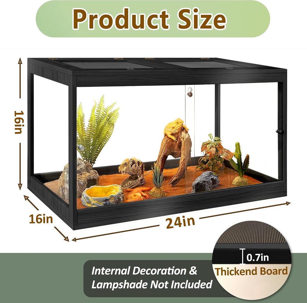 PROLEE Bearded Dragon Tank 30 Gallon, Tempered Glass Reptile Tank with Meatl Mesh Roof and Front Sliding Door, Anti-Scratch Lizard Tank,Spacious Reptile Enclosure for Snakes,Lguanas (Black)