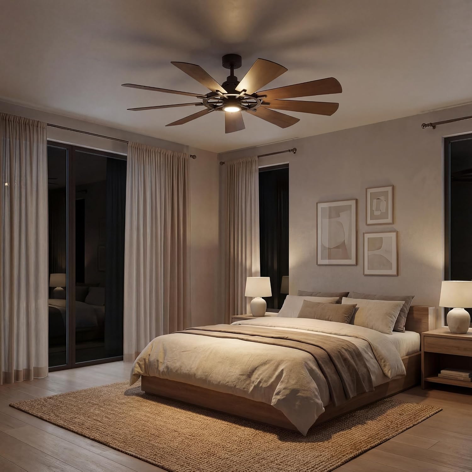 Kichler Gentry XL 65' Ceiling Fan with Lights, 1-Light LED, 3000K, 9-Blade Modern Industrial Fan for Bedroom in Anvil Iron, (65' W x 16.5' H), 300265AVI