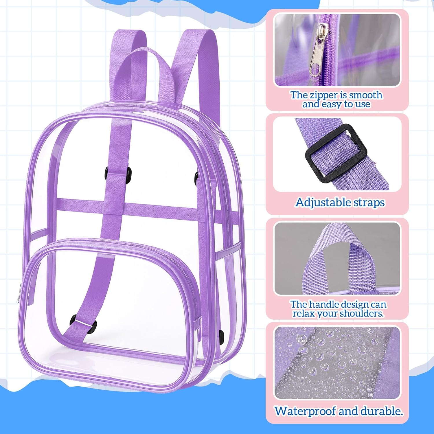 Aliceset Clear Backpack Bulk Waterproof Transparent Colorful Bookbag Donation Supply Kits for Women Men(12 Inch,30 Pcs)