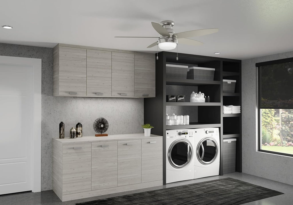 Hunter 52 inch Indoor Ceiling Fan with LED Light - Ceiling Fan with Pull Chain, For Bedroom, Living Room, or Kitchen, Low Profile Mount, No Remote, 5 Blades - Lilliana 52419, Brushed Nickel