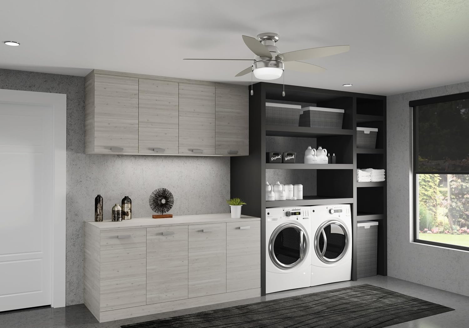 Hunter 52 inch Indoor Ceiling Fan with LED Light - Ceiling Fan with Pull Chain, For Bedroom, Living Room, or Kitchen, Low Profile Mount, No Remote, 5 Blades - Lilliana 52419, Brushed Nickel