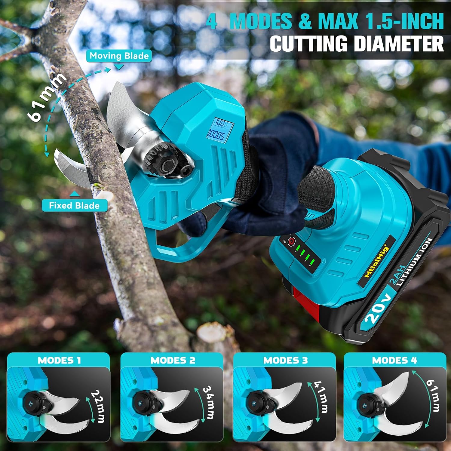 MtiolHig 2 in 1 Brushless Pole Electric Pruning Shears with 2 x Rechargeable Batteries, 13 Ft Total Reach Electric Cordless Pole Pruner, 0.8-2 Inch Pole Scissors for Garden Tools