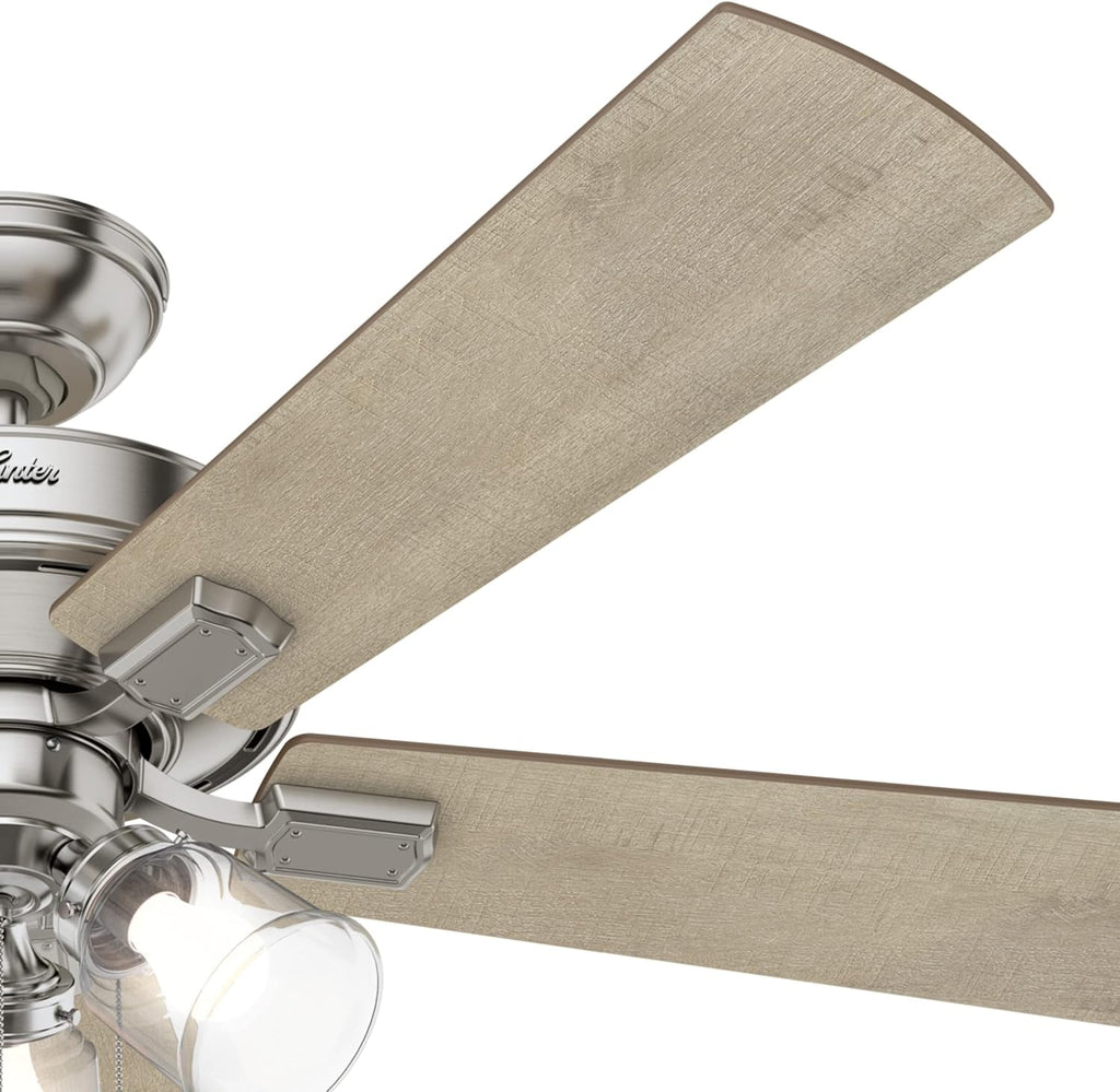 Hunter 52 inch Indoor Ceiling Fan with LED Lights and Pull Chain - Standard Mount Ceiling Fan, 5 Blades, For Bedroom, Living Room, or Kitchen, 3 inch Downrod - Crestfield 54206, Brushed Nickel