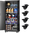 Greenvelly 73' Rolling Storage Cabinet,Black Metal Garage Cabinet with Locking Doors and 4 Adjustable Shelves for Home,Kitchen,Office,Warehouse(32' W x 16' D,Wheels)