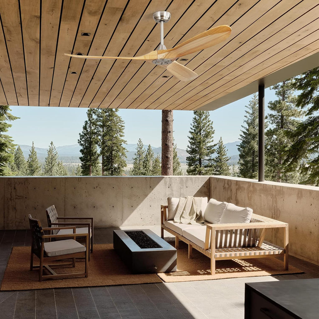 Sofucor 60 Inch Ceiling Fan No Lights, Solid Wood Ceiling Fans without Lights Remote Control, Indoor/Outdoor Ceiling Fans with Quite DC Motor for Living Room Bedroom Farmhouse Patio