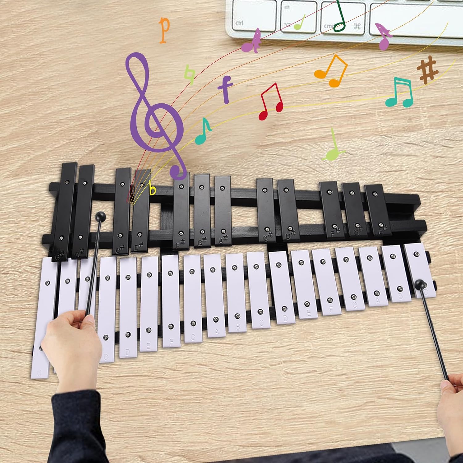 Foldable Glockenspiel Xylophone, 30 Note Glockenspiel, Xylophone 5mm Thickness Aluminum Bars Percussion Musical Instrument with Carrying Bag 2 Mallets Gift for Beginners Students