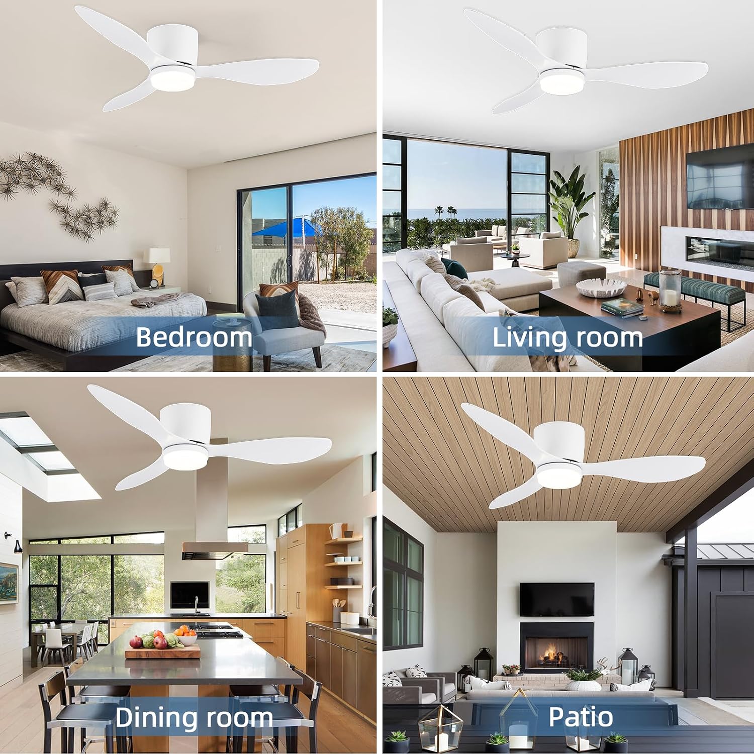 GESUM 42 Inch Ceiling Fans with Lights, Flush Mount Ceiling Fan with APP and Remote Control, Reversible, 6 Speeds, 3CCT Dimmable, White Ceiling Fan with Light for Living Room Bedroom (White)