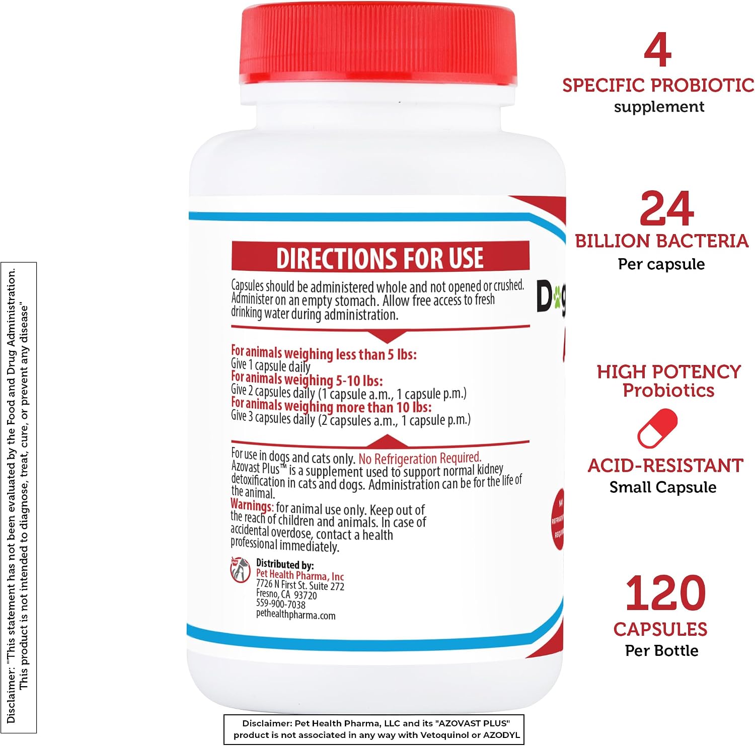 Azovast Plus Kidney Health Supplement for Dogs & Cats -24 Billion CFU- NO Refrigeration Required - Help Support Kidney Function & Manage Renal Toxins - Renal Care Supplement Capsule(U.S.A) (240 Caps)