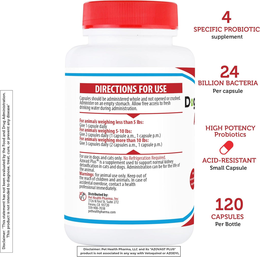 Azovast Plus Kidney Health Supplement for Dogs & Cats -24 Billion CFU- NO Refrigeration Required - Help Support Kidney Function & Manage Renal Toxins - Renal Care Supplement Capsule(U.S.A)(360 Caps)