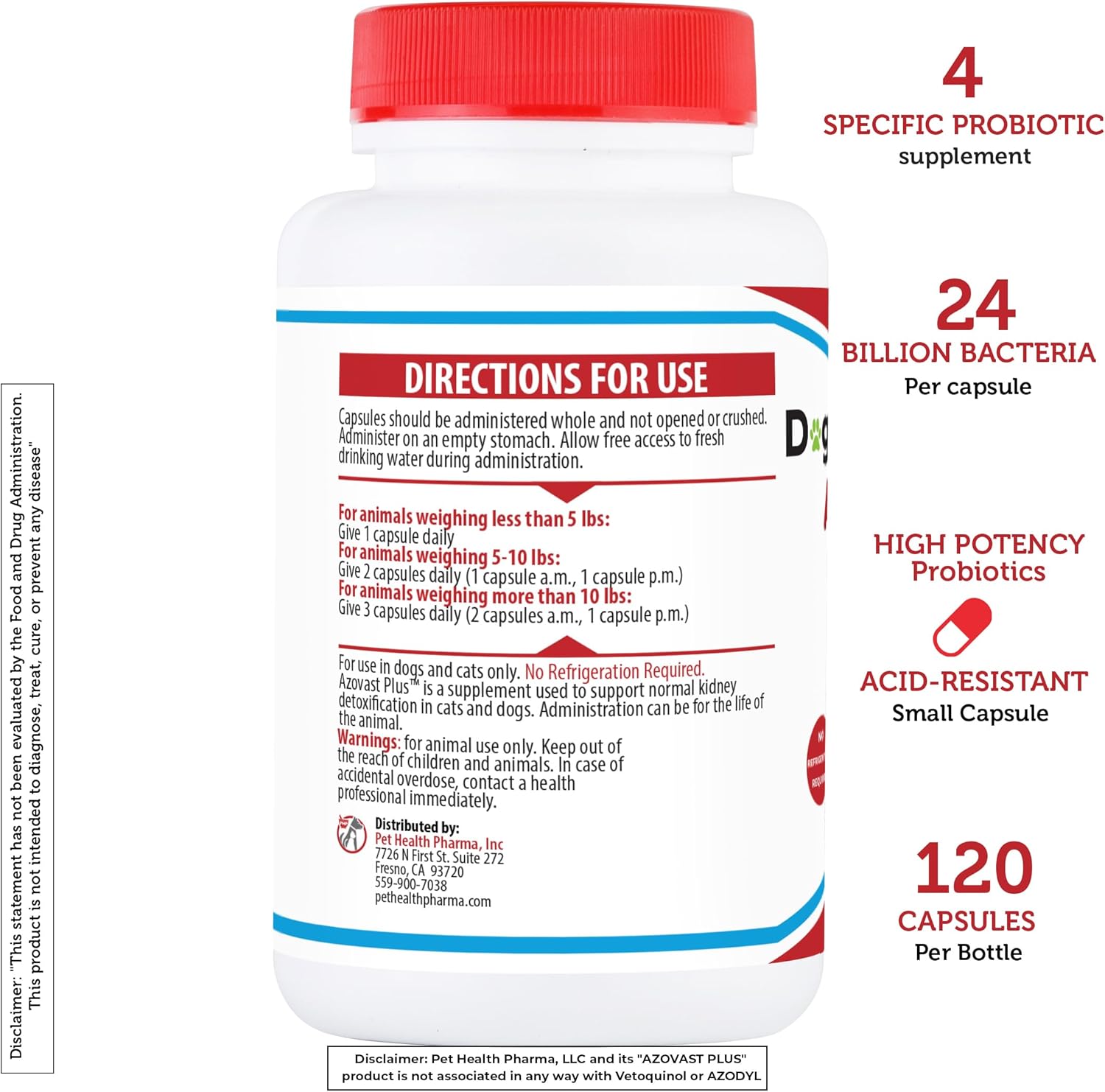 Azovast Plus Kidney Health Supplement for Dogs & Cats -24 Billion CFU- NO Refrigeration Required - Help Support Kidney Function & Manage Renal Toxins - Renal Care Supplement Capsule(U.S.A)(360 Caps)
