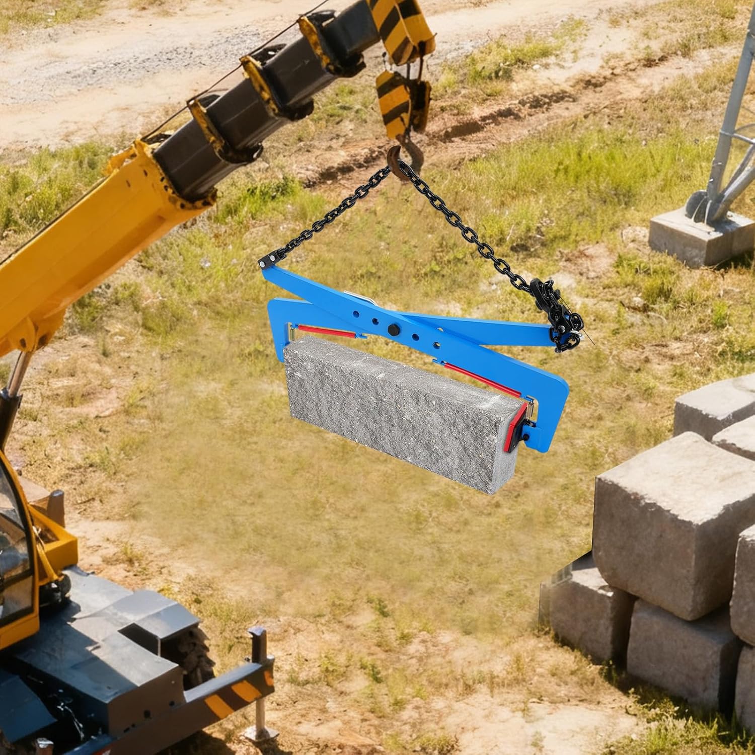 1764lbs Heavy Duty Stone Lifting Clamp 14'-35' Opening Adjustable Stone Clamp Scissor Lifter Clamp for Carrying & Vertical Transport of Concrete Blocks, Slate Sheets, Granite Slab, Timber (Blue)