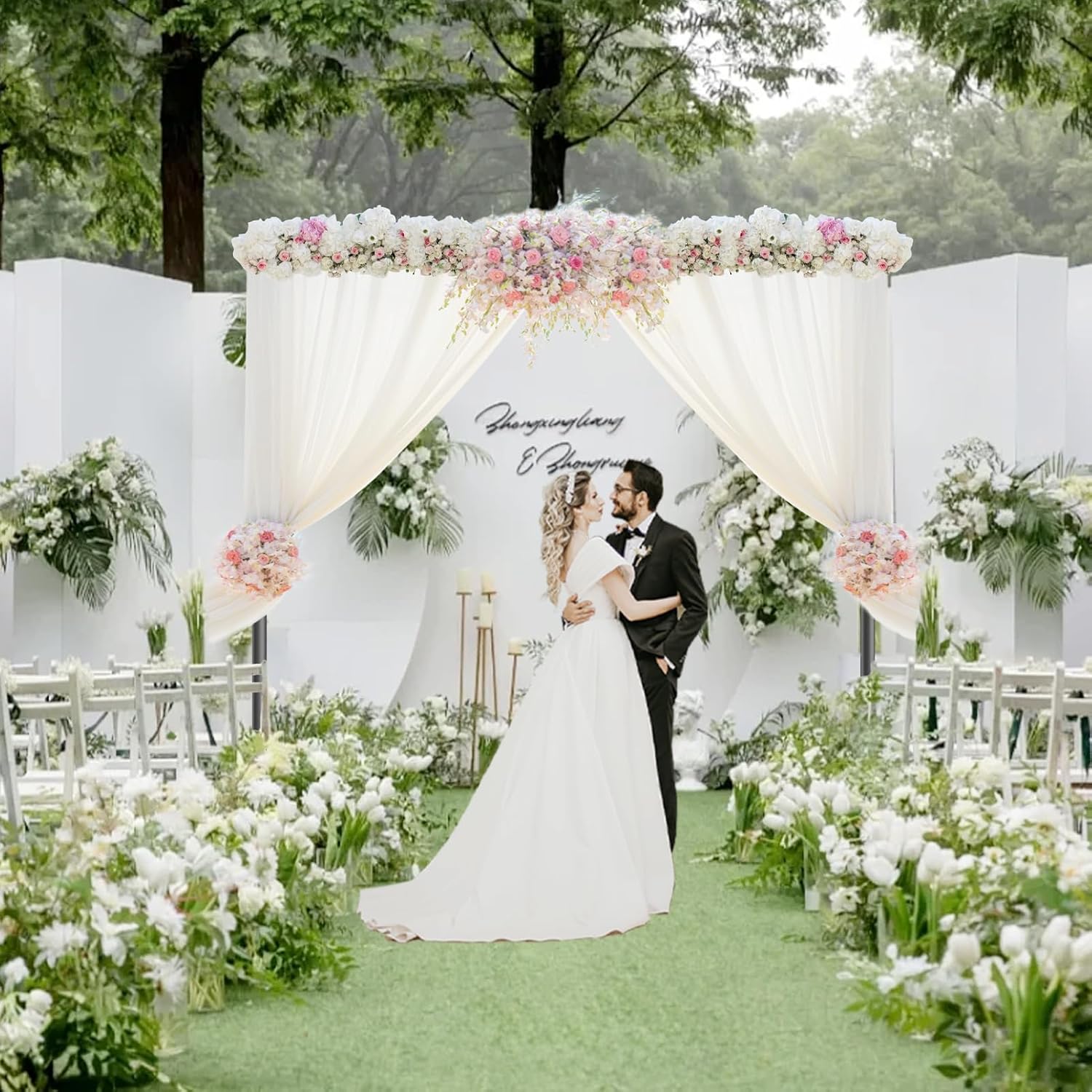 EMART Pipe and Drape Backdrop Stand Kit, 8.9ftx10ft Heavy Duty Adjustable Photo Background, Metal Frame with Flat Base for Wedding, Birthday Party, Banquet Decorations - Black