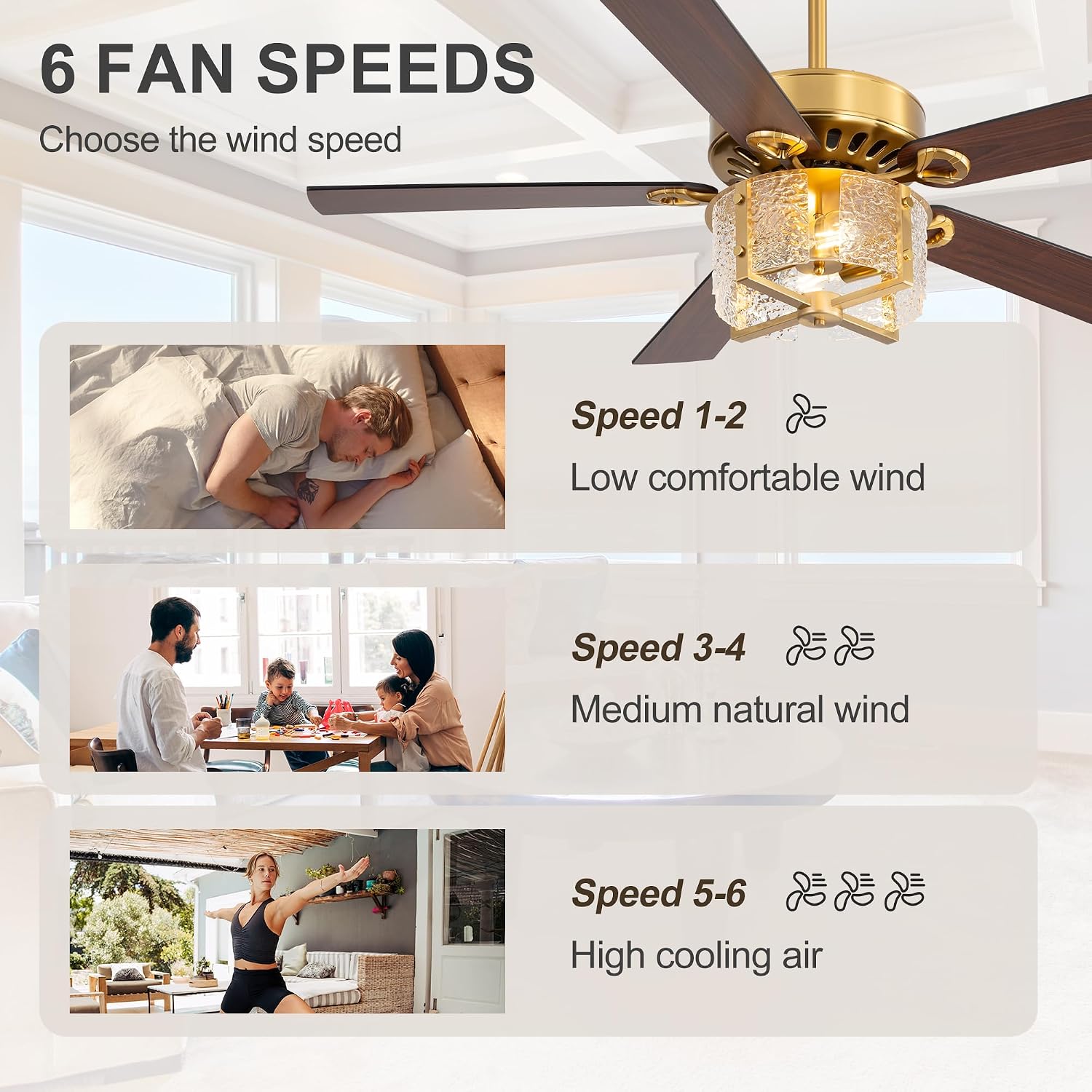 52 Inch Rustic Farmhouse Ceiling Fan with Light & Remote, Ultra Quiet DC Motor, Reversible 5-Blade Design Antique Ceiling Fan Light Dual Downrod for Low/High Ceilings - Modern Black Gold