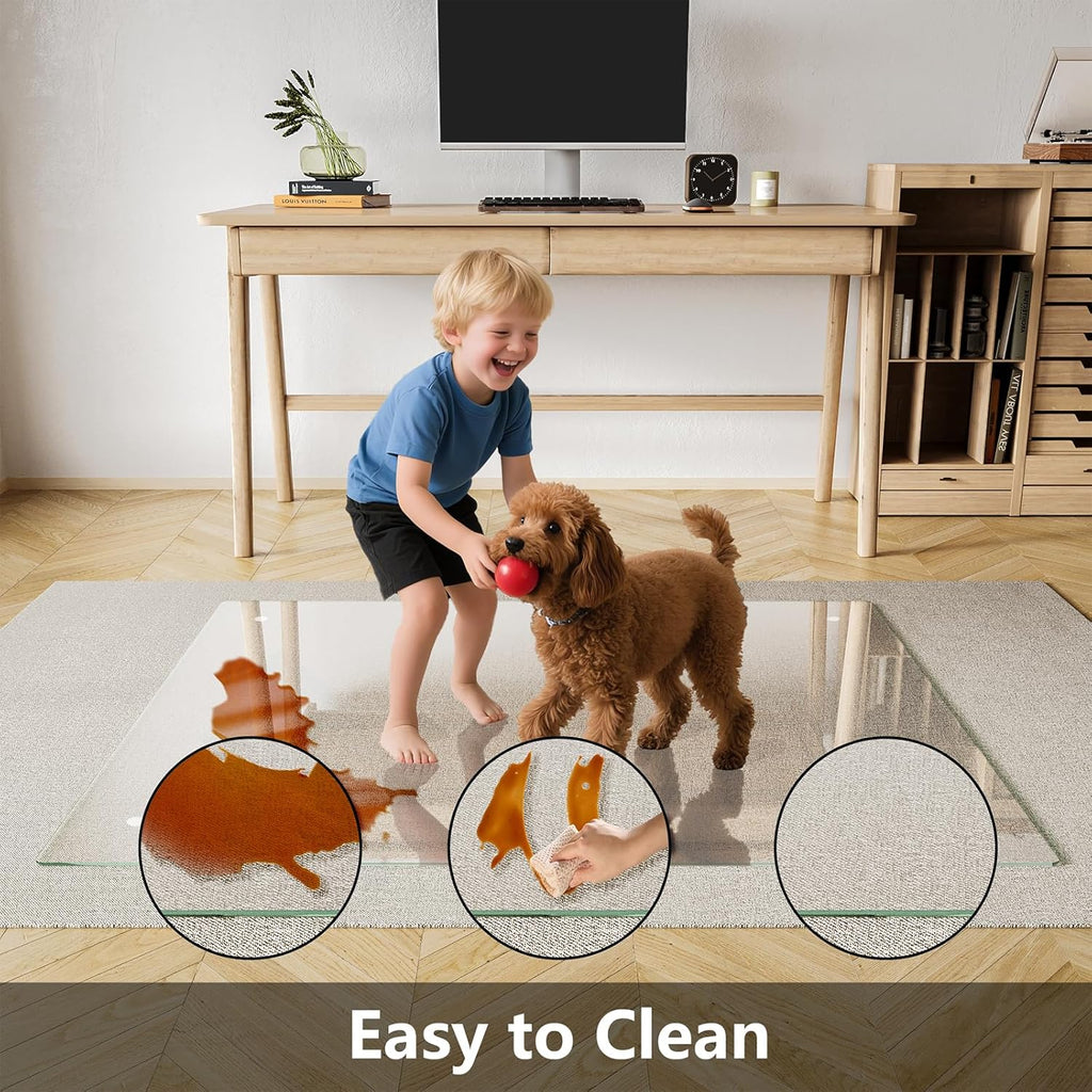 Koonmi Glass Chair Mat for Carpet, 36'x48' Tempered Glass Office Chair Mat, Glass Floor Mats with Rounded and Polished Edges, Desk Chair Mats with 4 Anti-Slip Pads for Hardwood Floor, Carpet