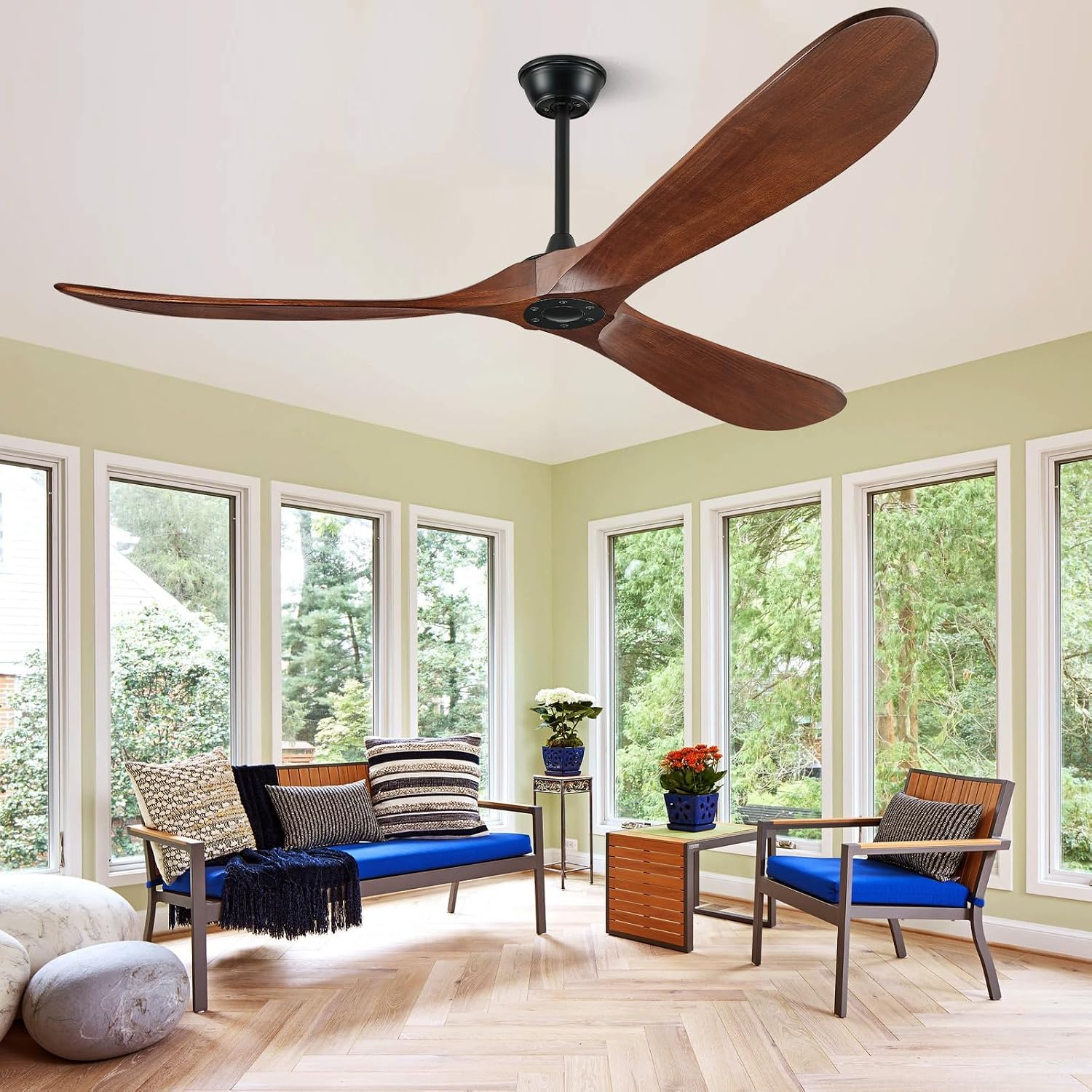 72' Ceiling Fans Without Lights, 72 inch Ceiling Fan No Light, High CFM Quiet 3 Blade Wood Walnut Ceiling Fan, Large Modern Outdoor Fan with Remote, Propeller Outdoor Ceiling Fans for Patios