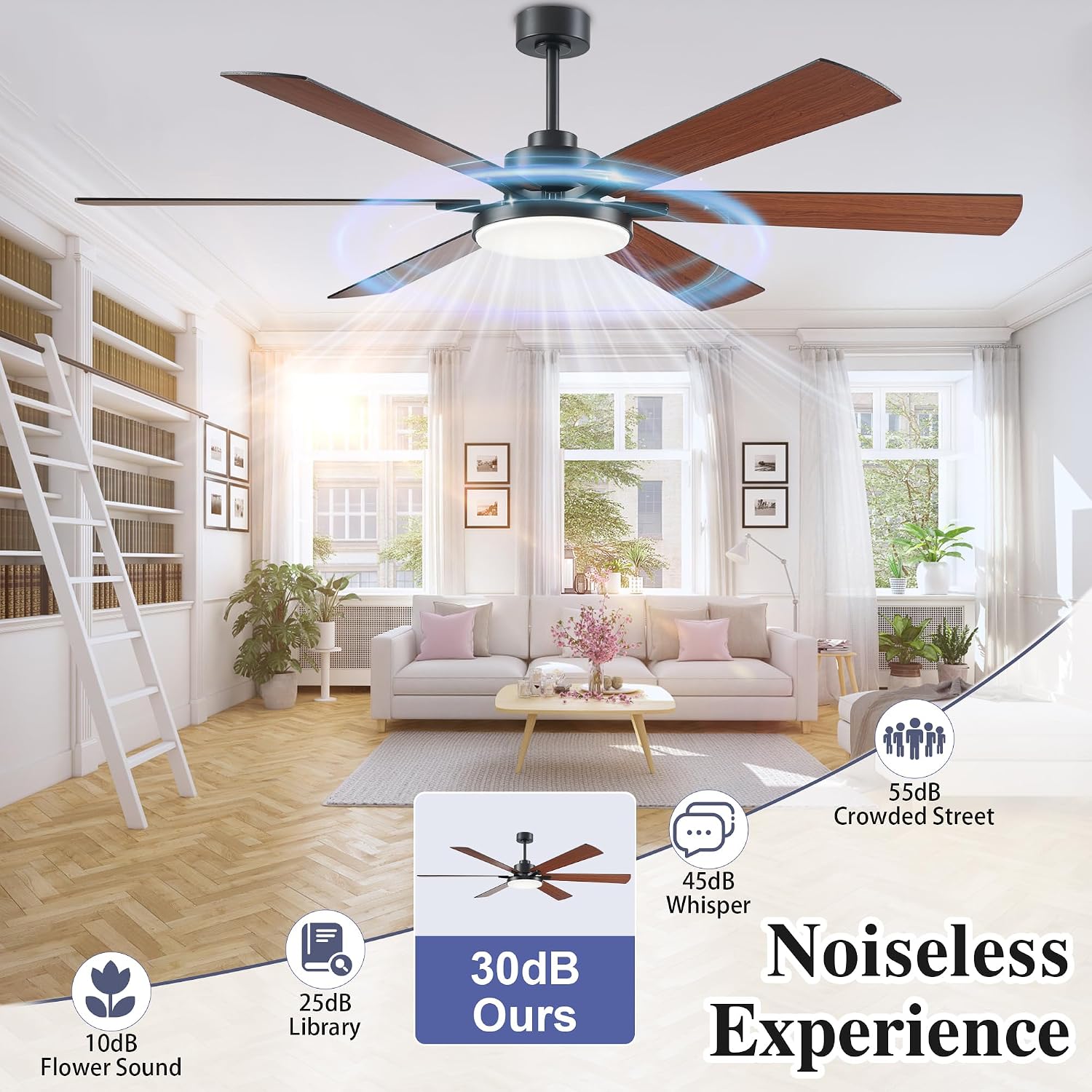 72 inch Ceiling Fans with Lights and Remote Control,Indoor/Outdoor Flush Mount Low Profile Commercial Reversible Dimmable Wood Grain Ceiling Fans for Living Room Patio Industrial Shop.